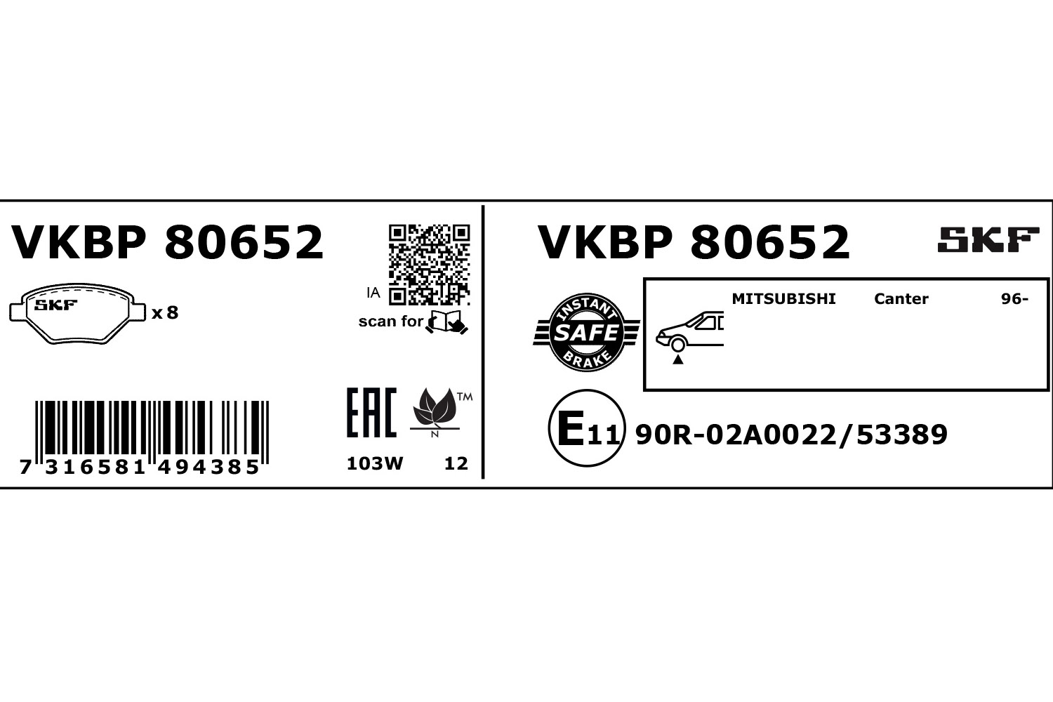 SKF VKBP 80652 Bremsbelagsatz, Scheibenbremse